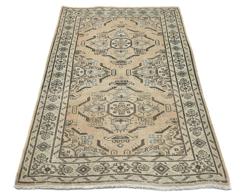 3x5 Vintage Brown Persian Style Hand Knotted Low Pile Wool Area Rug